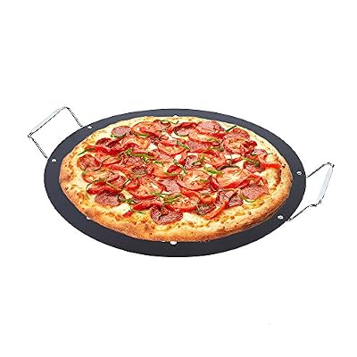 15-inch BBQ Pizza Pan, Arctic Monsoon, Non-stick Safety Coated Thick Gauge Cold Rolled Steel Material Grill Topper Pizza Stone, Black