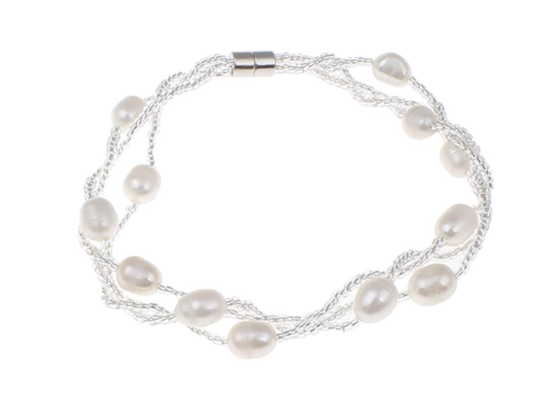 Treasure Bay Multi-strand White Cultured Freshwater Pearl Bracelet (White)