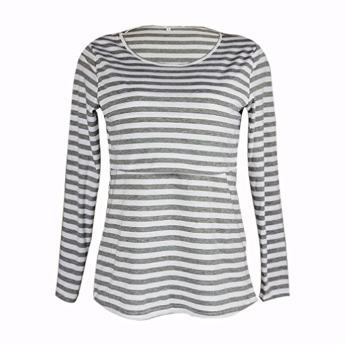 kaifongfu Women Pregnant Top, Striped Maternity Nursing Breastfeeding Pregnant Long Sleeve Blouse (Gray, S)