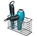 mDesign Steel Wall Mount Hair Dryer Storage Organizer - Hair Styling Tool Basket for Bathroom and Bedroom, Holds Hair Dryer, Flat Iron, Curling Wand, Hair Straightener, Linelle Collection - Dark Gray