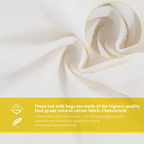 Nut Milk Bags, All Natural Cheesecloth Bags, 12"x12", 2 Pack, 100% Unbleached Cotton Cloth Bags for Cheese/Tea/Yogurt/Juice/Wine/Soup/Herbs, Durable Washable Reusable Almond Milk Strainer(Weave 90x88)