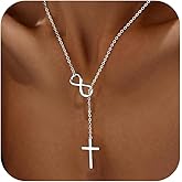 925 Sterling Silver Infinity Cross Necklace for Women Non Tarnish 14K Gold Plated Y Necklace Jesus Christian Faith Necklaces Trendy Crucifix Pendant Necklace Valentines Jewelry Religious Easter Gifts