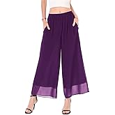 heipeiwa Women's Capris Crop Chiffon Pants Summer Beach Vacation Culottes Casual Dress Wide Leg Palazzo Pants