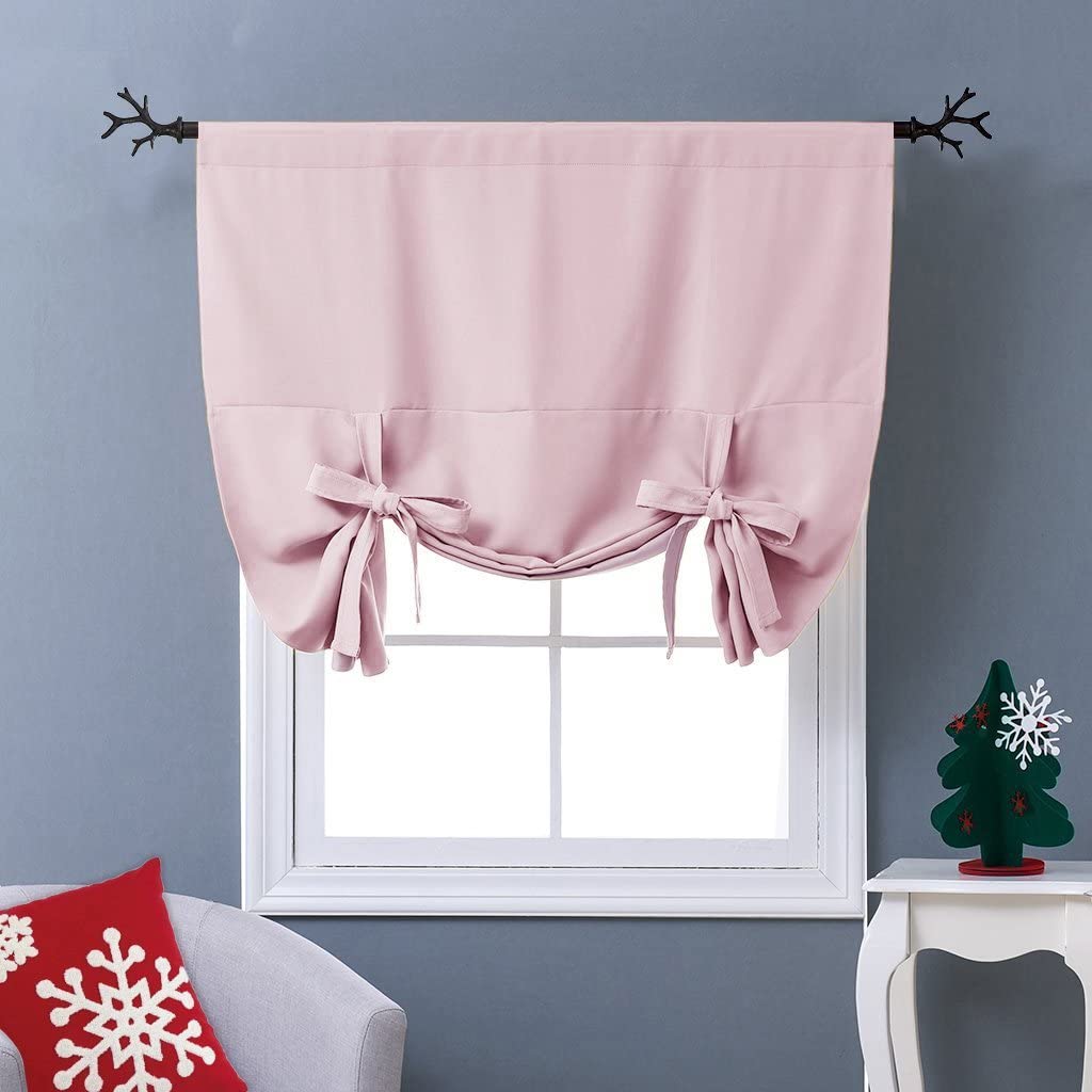 Photo 1 of NICETOWN Thermal Insulated Blackout Curtain - Tie Up Shade for Baby's Window for Bedroom/Thanksgiving (Lavender/Baby Pink, Rod Pocket Panel, 46 inches W x 63 inches L)