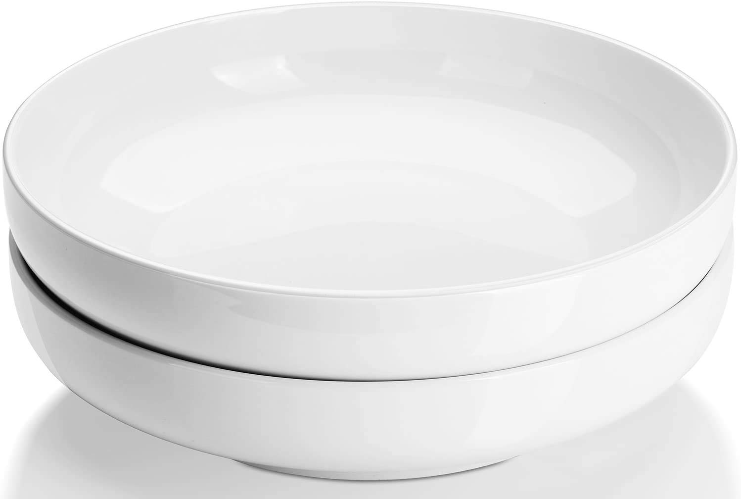 DOWAN 1920 ml Large Salad Bowls, Soft White Serving Bowls, Φ25cm Shallow Pasta Bowls Set of 2, Porcelain Serving Dishes for Soup, Fruit, Vegetables, Prep, Plates for Dinner, Housewarming Gift