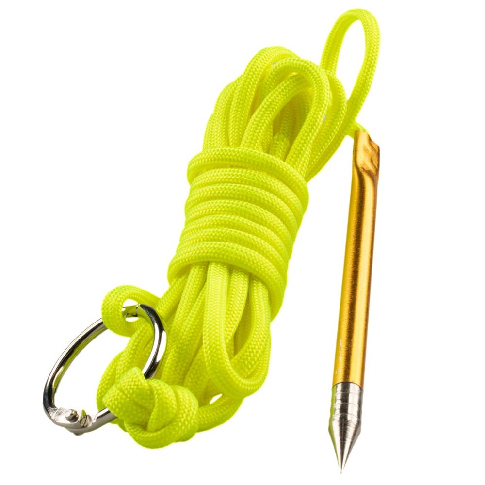 PARACORD PLANET 10 Parachute 550 LB Fishing Stringer Fish Holder with Metal Thread Needle & 1" Split Ring, Neon Yellow