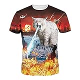 Unisex Animal T Shirt Fire Cat 3D Printed Short Sleeve T-shirt M