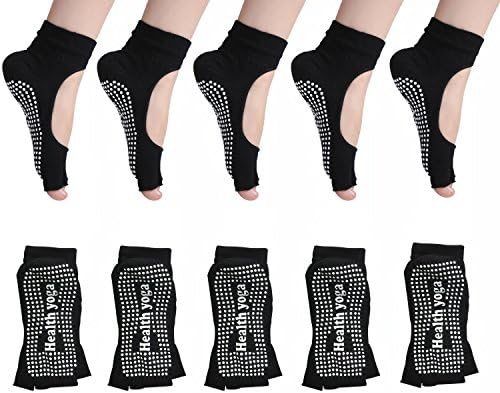 Yoga Socks for Women Non Slip Skid with Toe Grips for Pilates Barre Black Sock