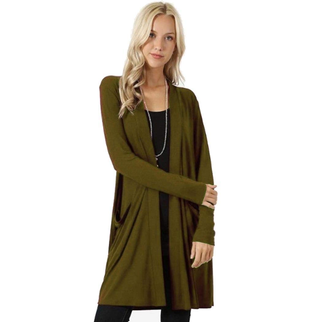 piokikio Women Waterfall Lightweight Long Sleeve Open Front Cardigan with Pockets Coat Cardigans Army Green