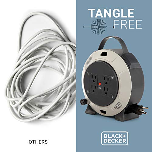 BLACK+DECKER Retractable Extension Cord, 20 ft, with 4 Outlets, 16AWG