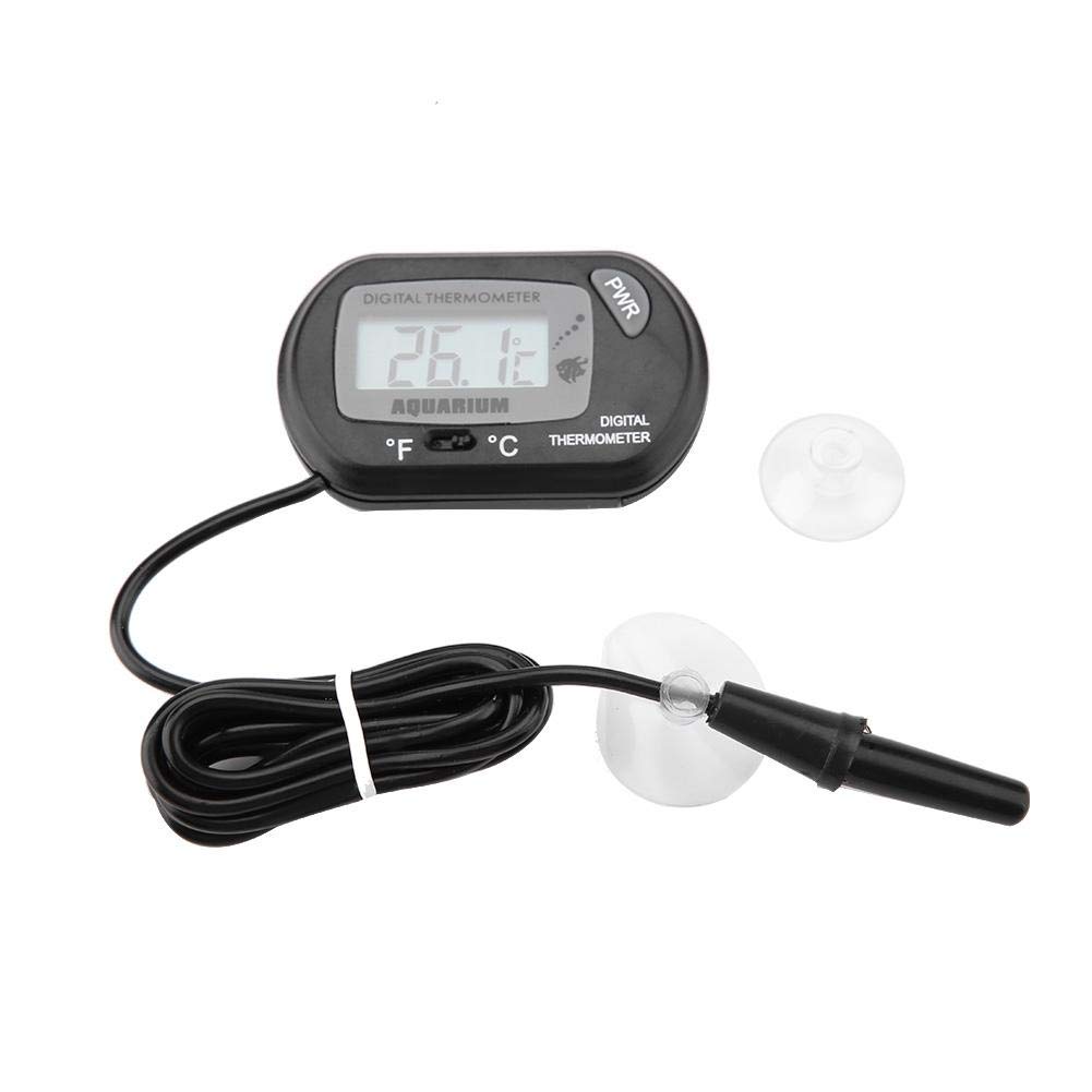Digital Fish Tank Thermometer with LCD Display for Aquarium and Reptile Terrarium - Moisture-Resistant Submerge Probe Temperature Gauge (Black)