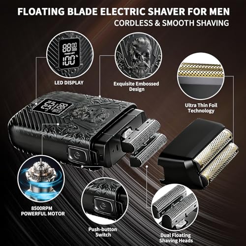 Professional Cordless Mens Hair Clippers & Beard Trimmer and Electric Shavers Kits & Sets,Metal Hair Clippers Cutting Grooming Kit with Long Battery Life for Family Barber Use (Black)