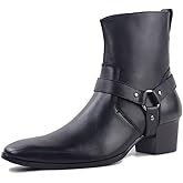 COWSDELLA Dress Boot for Men Heels Casual Chelsea Combat Ankle Chukka Boots Zipper Black JY002
