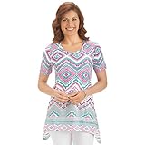 Women's Southwestern Aztec Sharkbite Tunic Top with Short Sleeves