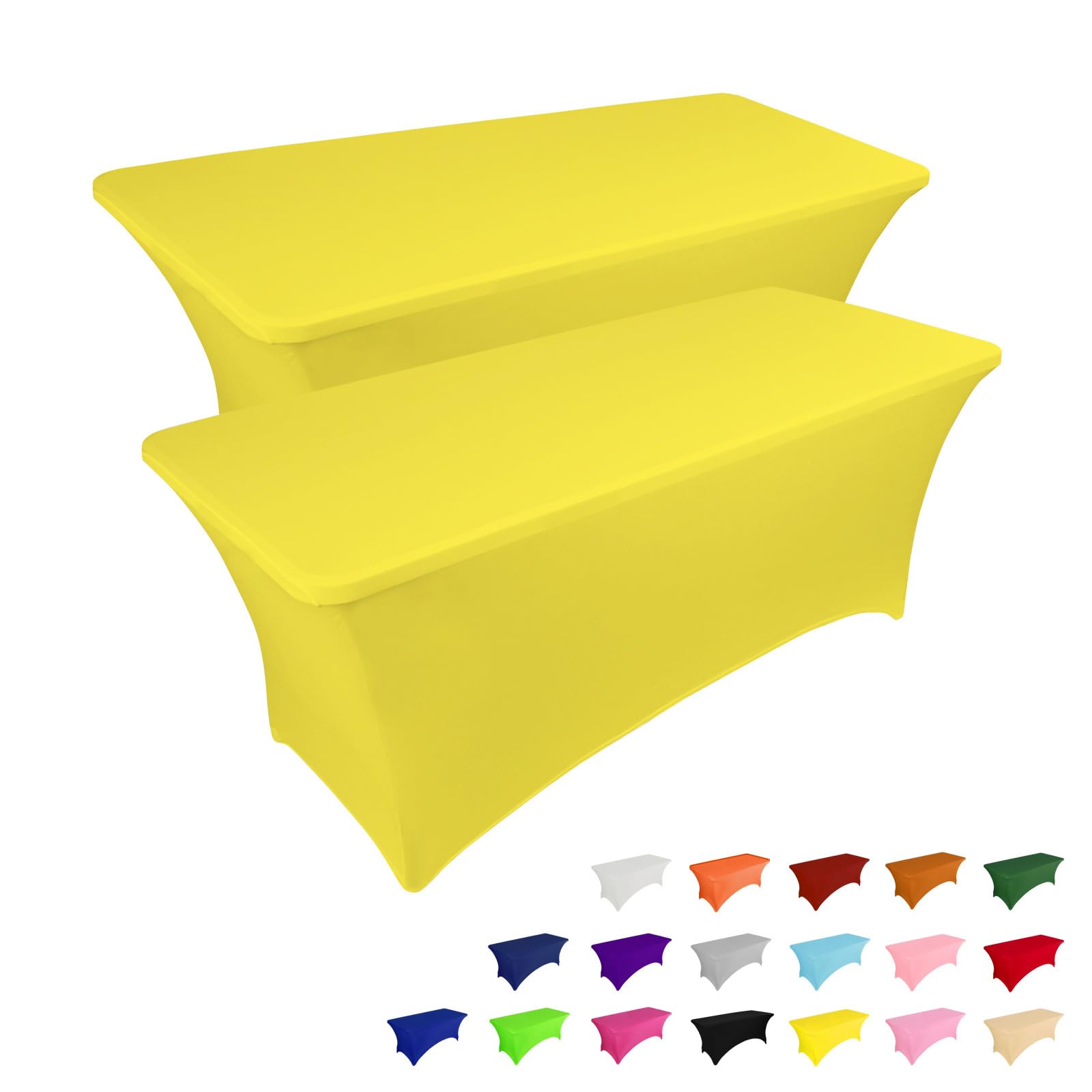 Photo 1 of IVAPUPU 2 Pack 6FT Table Cloth for Rectangular Fitted Events Stretch Yellow Table Covers Washable Spandex Tablecloth Protector for Party, Wedding, Cocktail, Banquet, Festival
