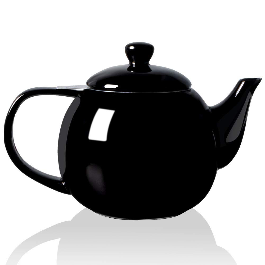 Sweejar Porcelain Teapot with Removable Stainless Steel Infuser,Microwave & Dishwasher Safe Tea Pots for Loose Tea,Tea Infuser Pots for Chrismas Women Gift (30oz Black)