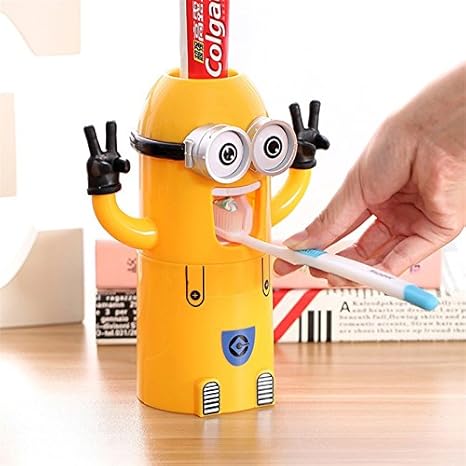Minion Toothpaste Dispenser Bathroom Set Toothbrush Holder Cup