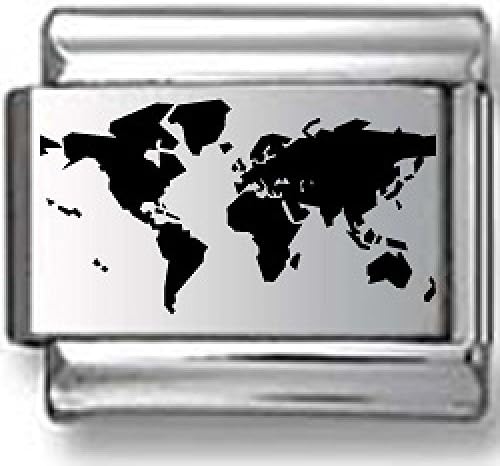 Map of World Black Laser Italian Charm