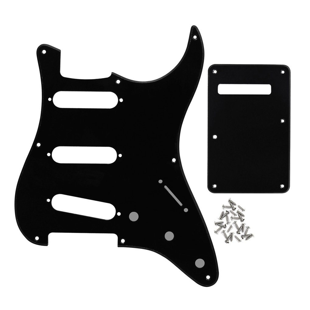 FLEOR 8 Holes ST Pickguard SSS Style Scratchplate and Tremolo Cavity Cover and Mounting Screw for Vintage ST Guitar,1Ply Black