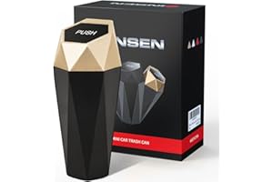 SINSEN Car Trash Can with Lid, Truck Garbage Bin and Interior Organizer Accessories Must Haves, Mini Diamond Trashcan for Road Trip, Leak-Proof, Auto/Kitchen/Bedroom Available (2, Golden)