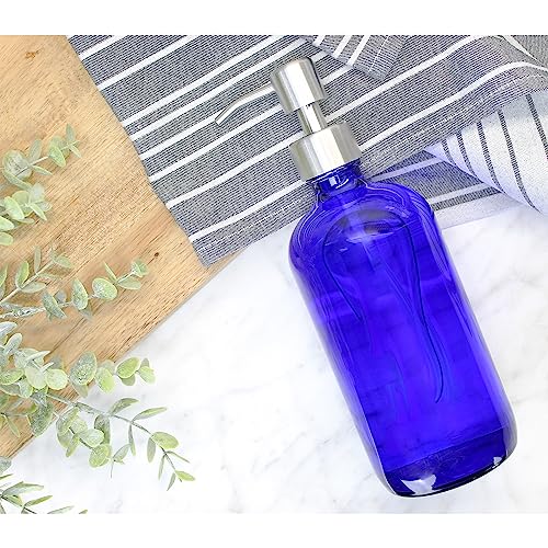 Cornucopia 16Ounce Cobalt Blue Glass Bottles w/Stainless Steel Pumps