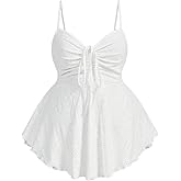SOLY HUX Women's Plus Size Peplum Tops Cute Sweetheart Neck Tie Front Eyelet Cami Babydoll Top