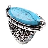 CA Charming Blue Synthetic-Turquoise Tibet Silver Plated Fashion Ring