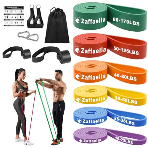 Zaffaella Bandas de Resistencia 13 PCS,Ligas de Resistencia para Ejercicio, Fuerte Bandas Elásticas para Pull Up & Crossfit - con 2 Ancla de Puerta, 2 Manijas, 2 Ganchos y Bolsa, Gimnasio