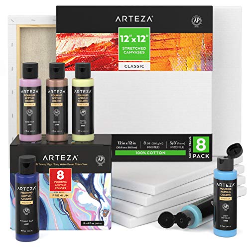 Arteza Acrylic Pouring Paint Set and Stretched Canvas Pricepulse