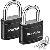 Puroma 2 Pack Keyed Padlock with 3 Keys, 1.1 Inch