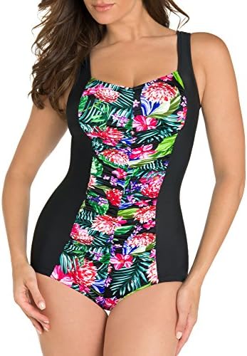 Paradise Bay Cabana Gitl Leg One Piece Swimsuit 18 Black/multi