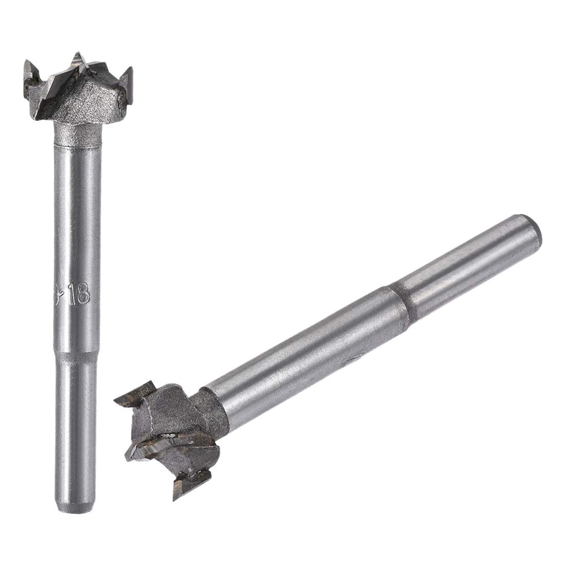 sourcing map Forstner Wood Boring Drill Bits 17mm 18mm Dia. Hole Saw Carbide Alloy Steel Tip Round Shank Cutting for Hinge Plywood Wood Tool 2in1 Set