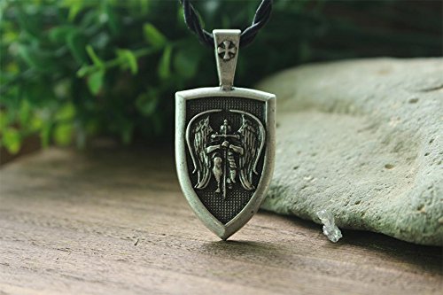 HANDMADE JEWELLERY - Viking Necklace Archangel St.Michael Protect Me Saint Shield Protection Pendant Jewelry -Gift for Men - Women - Adult - Luxury Gift (Silver)