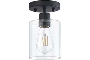 DIDUIO Black Semi Flush Mount Ceiling Light, 1-Light Ceiling Light Fixtures, Farmhouse Light Fixtures Ceiling Mount, Ceiling Lights with Glass Shade for Kitchen Hallway Foyer Entryway Bedroom(1 Pack)