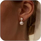 Pearl Earrings for Women,Dainty 14k Gold Plated Pearl Drop Earring Gold Bridal Dangle Earring Small Cute Stud Earring Wedding Dangle Earrings for Women Trendy Pearls Jewelry Bridesmaid Gifts Stuff
