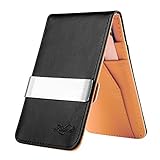 Zodaca Horizontal Genuine Leather Money Clip Wallet, Black/ Orange