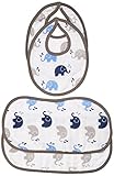 Bacati Elephants Muslin 4 Piece Set of Burpies or Bibs, Blue/Grey