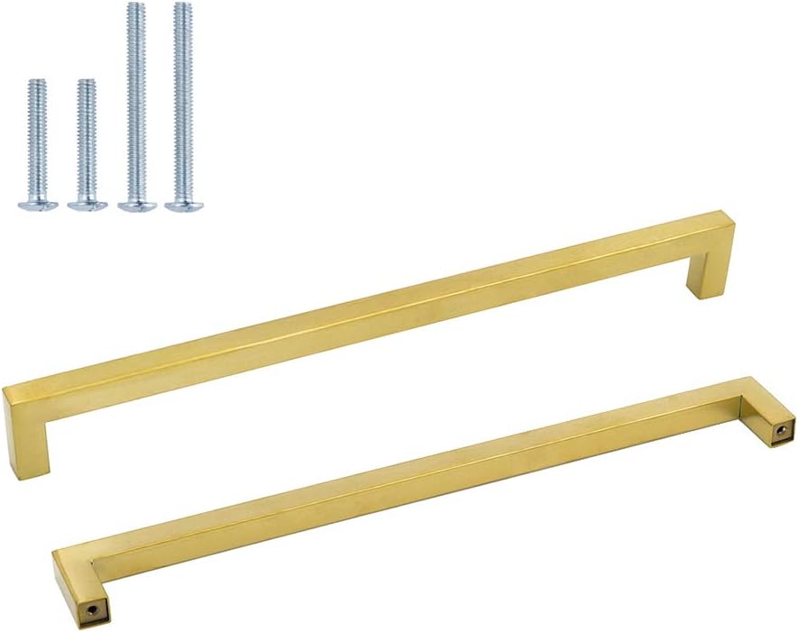 Goldenwarm 10 Pack Modern Gold Square Cabinet Handles, 7-1/2 inch Hole Centers Brushed Brass Handles, Stainless Steel