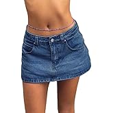 EMMIOL Women Denim Skort Skirt Stretchy Mid Waist Y2K Sexy Mini Skirts Dressy Casual Jean Skorts