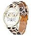 Winhurn Super Cute Cat Glasses Design Analog Quartz Women Wrist Watch (Khaki)