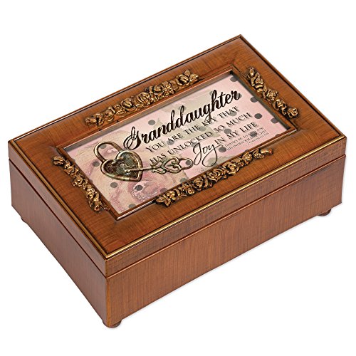 Granddaughter Inspirational Decorative Woodgrain Rose Music Box - Plays What a Friend In Jesus