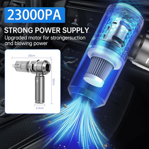 Semflagree Mini Portable Car Vacuum Cordless, 23000PA Powerful Strong Cyclonic Suction USB Rechargeable Foldable Handheld Vacuum with One-touch Dust Removal Cleaner for Car, Home, Office, Kitchen
