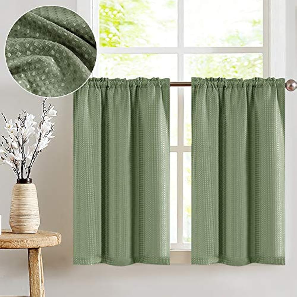 Lazzzy Olive 24" Kitchen Curtains For Bathroom Sage Green Set