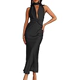 Summer Sexy Satin Backless Halter Maxi Dress for Women Elegant Sleeveless V Neck Twist Wedding Guest Dresses Cocktail