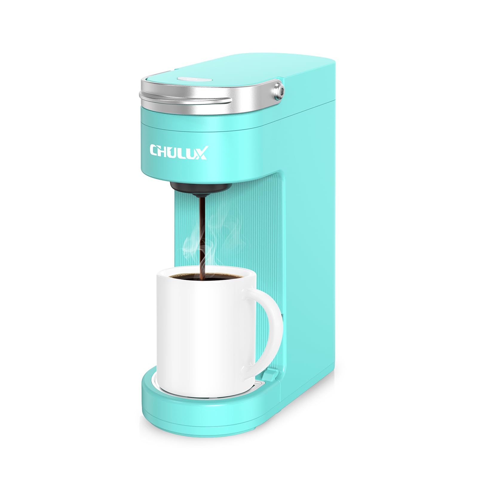 Photo 1 of CHULUX Slim Single Serve Coffee Maker for K Cup, Mini Travel One Cup Coffee Machine for Home, Desk, Kitchen and Bedroom, Fits Travel Mug, Cyan
