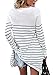 CNFIO Women's Long Sleeve Striped Tunic Shirt Loose Fit Oversized Blouses Tops White L