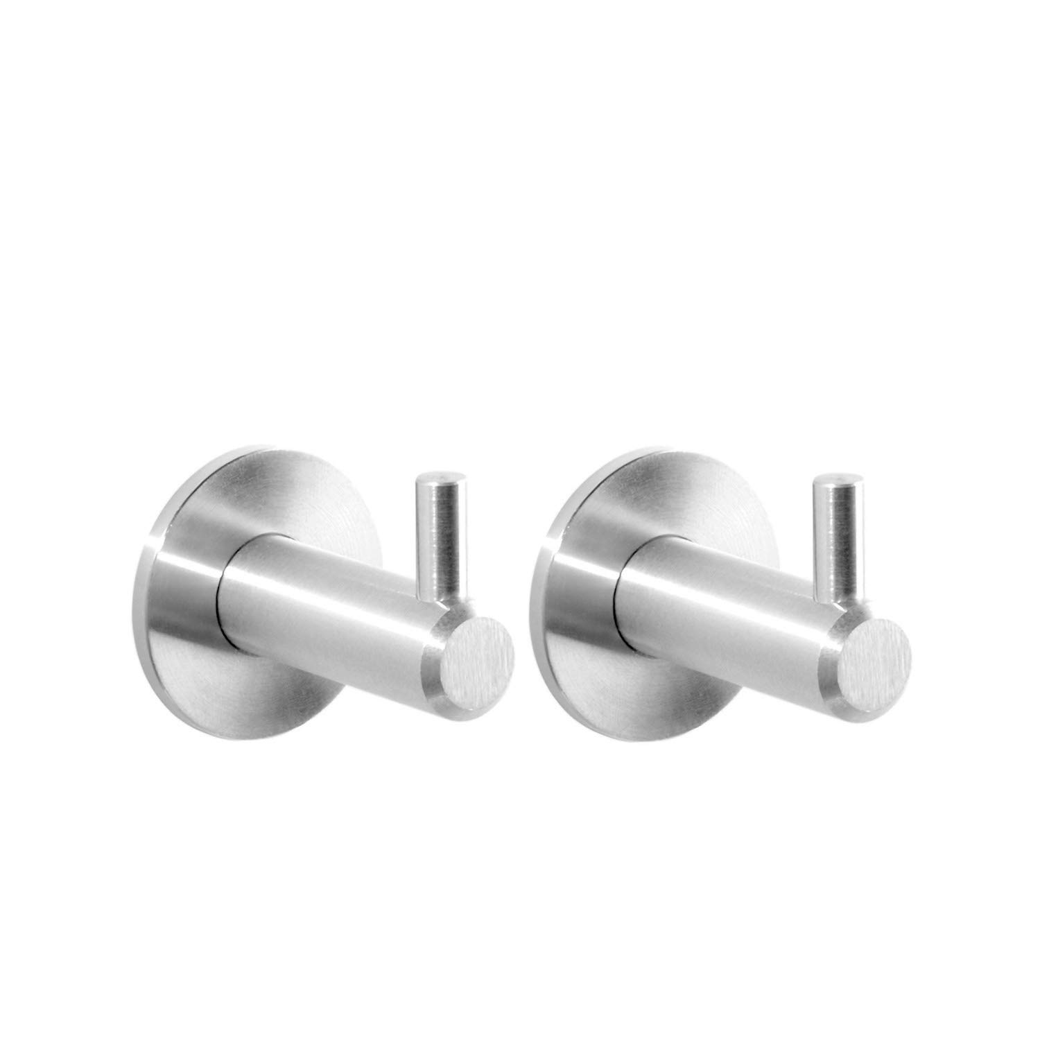 Kon-fort Home Towel Hooks for Bathrooms, 2 Pack, Screw in SUS 304 Stainless Steel Brushed, Wall Mounted, Kitchen Bedroom