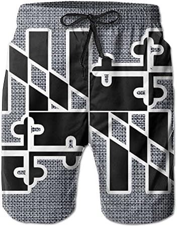 POUYNY Black Maryland State Flag Big Boy Elastic Waist Quick Dry Swim Trunks Home Board Shorts Boardshorts XXL