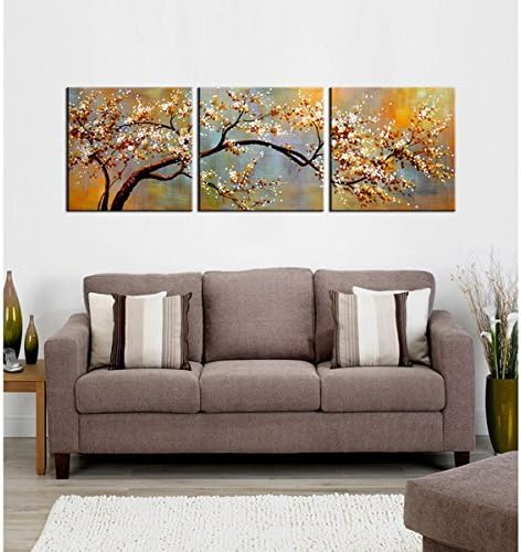 Hand-painted 'Plum bloosom591' 3-piece Gallery-wrapped Canvas Art Set