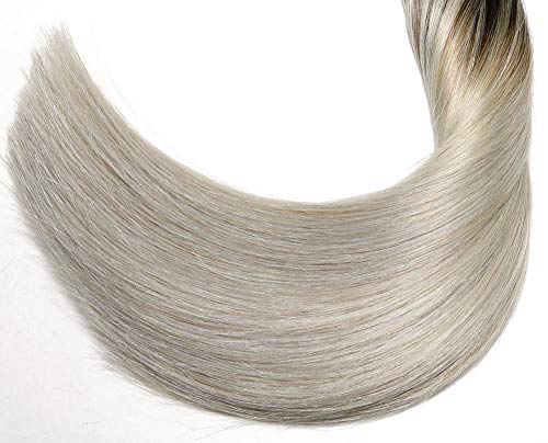 Clip in Hair Extensions 120 G/4.2 Ounce 100% Brazilian Remy Human Hair Extensions 9A Thickened Soft Silky Straight for Fashion Women 7pcs 17clips Full Head(18Inch Ombre Natural Black to Silver Gray)